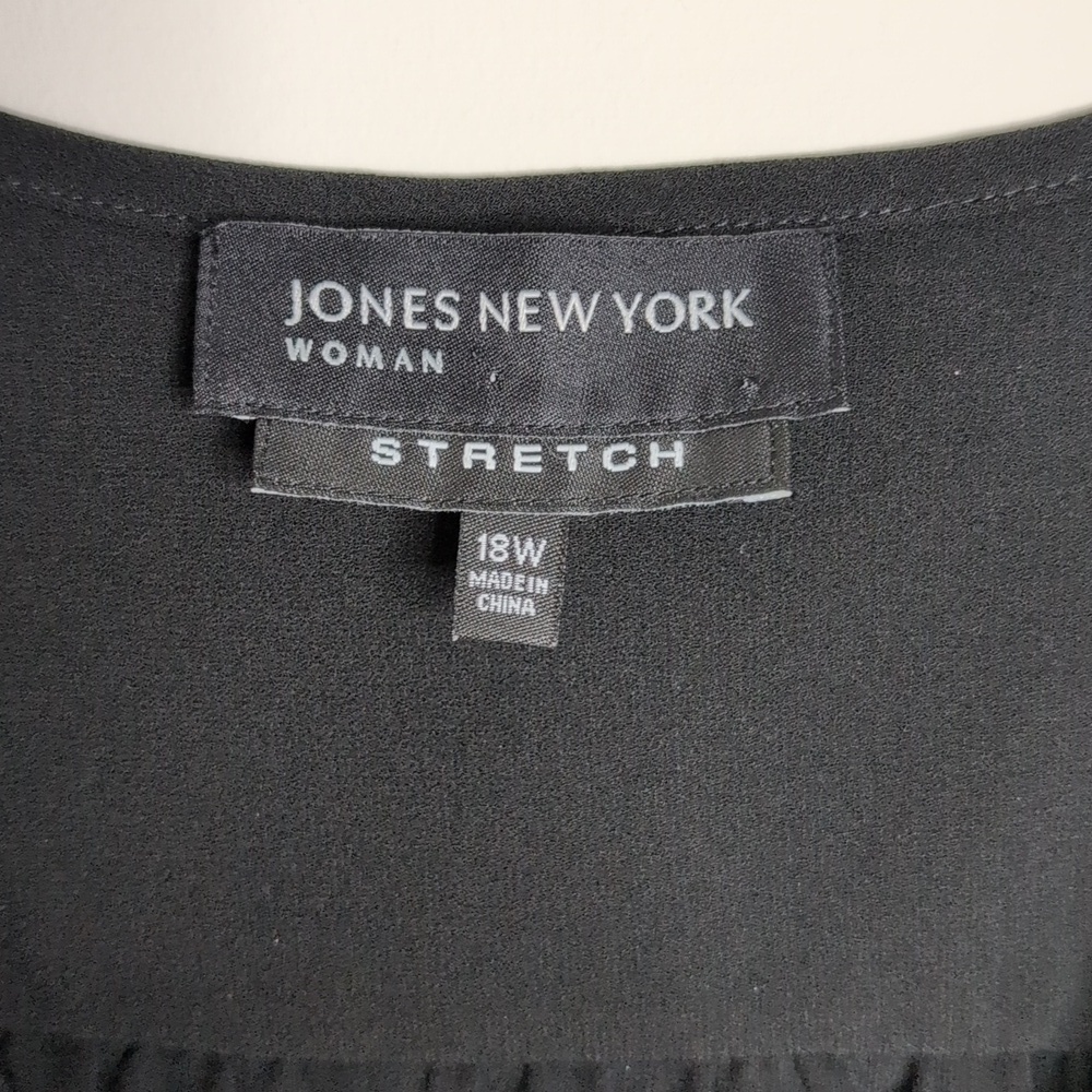 Jones New York Long Sleeve Blouse Top Black Front Button Accent Stretch 18W - Picture 3 of 11